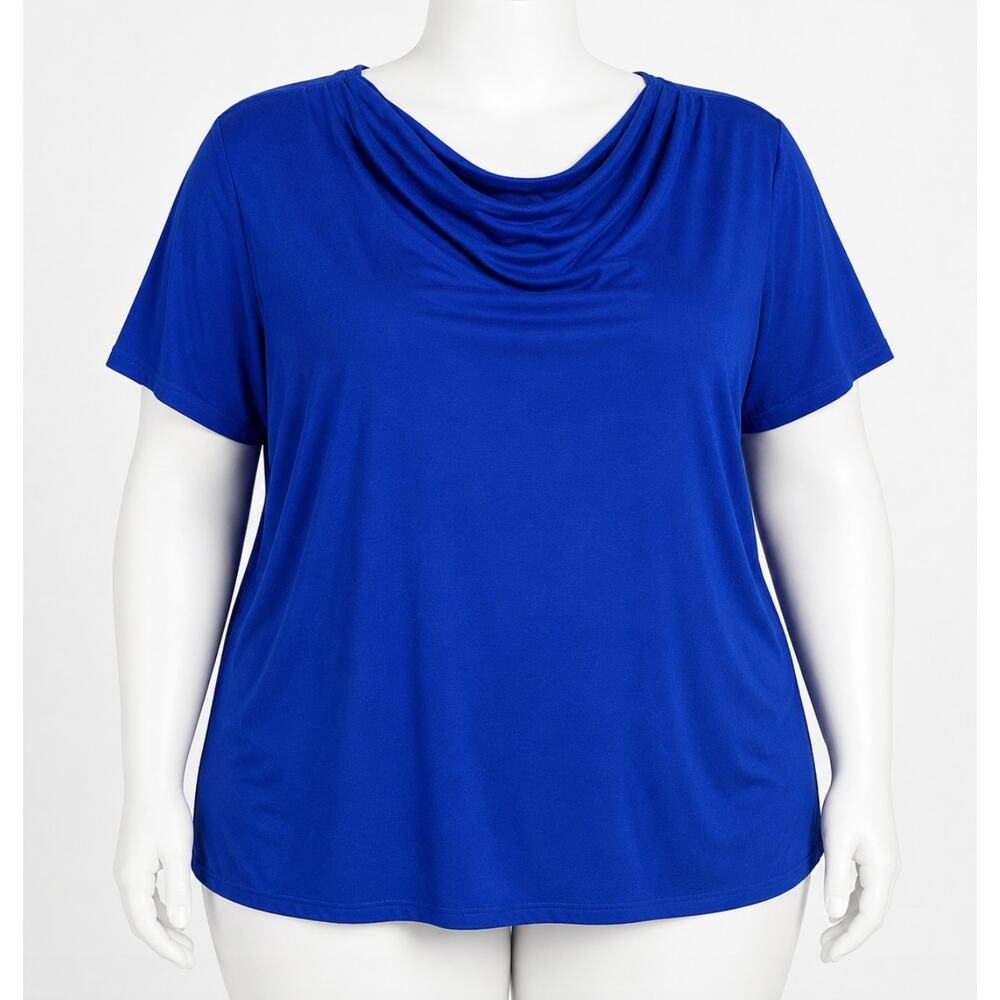 Vintage Willow Ridge Blouse Plus 2X Blue Scoop Neck Short Sleeve Made In USA